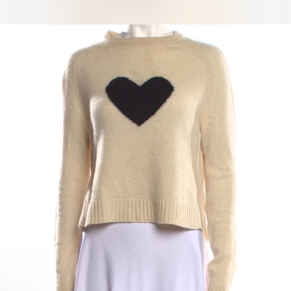 Zadig & Voltaire Cream and Black Heart Crew Neck Sweater